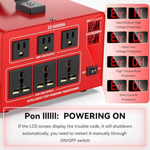 OLTEANP 6000 Watt Voltage Converter Transformer Heavy Duty Step Up/Down Power Converter 220V to 110V, 110V to 220V with 3 US Outlets, 3 Universal Outlets, LCD Display, Circuit Breaker Protection - 3