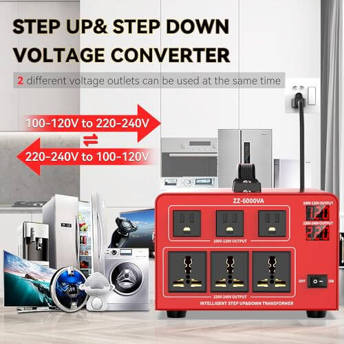 OLTEANP 6000 Watt Voltage Converter Transformer Heavy Duty Step Up/Down Power Converter 220V to 110V, 110V to 220V with 3 US Outlets, 3 Universal Outlets, LCD Display, Circuit Breaker Protection - 5