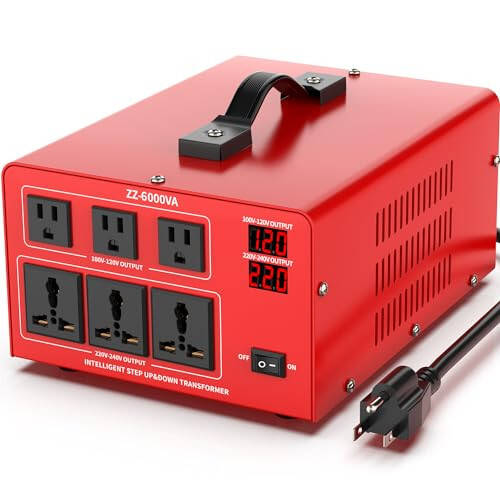 OLTEANP 6000 Watt Voltaj Dönüştürücü Trafo Ağır Hizmet Tipi Yukarı/Aşağı Güç Dönüştürücü 220V - 110V, 110V - 220V 3 Adet Amerikan Priz, 3 Adet Evrensel Priz, LCD Ekran, Devre Kesici Koruma - 1