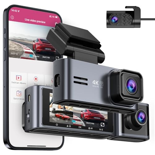 OMBAR Dash Cam 5G WiFi GPS, 3-канальная видеорегистратор для передней и задней части салона 2K+1080P+1080P, 3,18