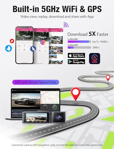 OMBAR Dash Cam 5G WiFi GPS, Front and Inside 4K/2K/1080P+1080P, 64GB Card Included, Dash Camera for Cars with 3.18” LCD Screen, Car Camera with IR Super Night Vision, WDR, G-Sensor, App - 3