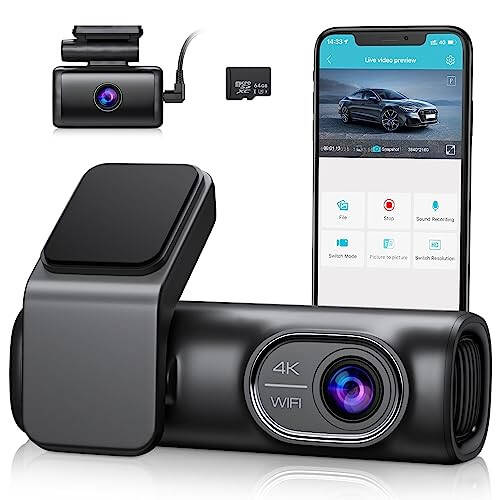 OMBAR Dash Cam Front and Rear 4K/2K/1080P+1080P 5G WiFi GPS, Dash Camera for Cars with 64G SD Card, Dual Dash Cam with WDR Night Vision, 24h Parking Mode, 170°Wide, G-Sensor, Loop Recording, APP - 1