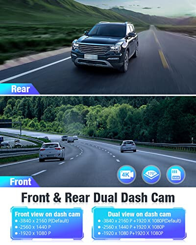 OMBAR Dash Cam Front and Rear 4K/2K/1080P+1080P 5G WiFi GPS, Dash Camera for Cars with 64G SD Card, Dual Dash Cam with WDR Night Vision, 24h Parking Mode, 170°Wide, G-Sensor, Loop Recording, APP - 5