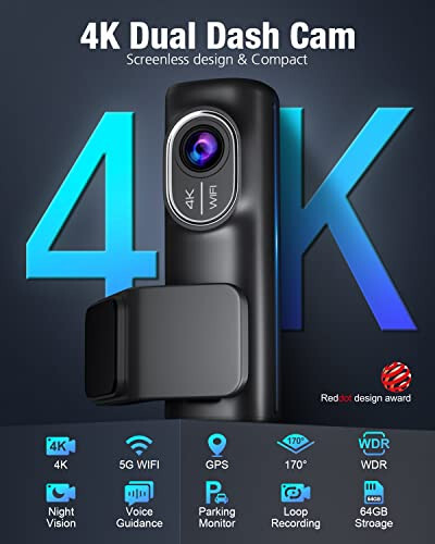 OMBAR Ön ve Arka 4K/2K/1080P+1080P 5G WiFi GPS, Araçlar İçin Dash Kamera 64G SD Kart, Çift Dash Kamera WDR Gece Görüşü, 24 Saat Park Modu, 170° Geniş Açılı, G-Sensör, Döngülü Kayıt, Uygulama - 2