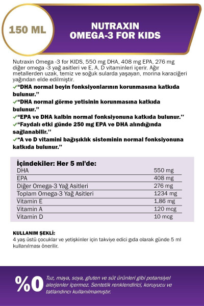 Omega 3 Balık Yağı 150 Ml Tutti Frutti Karaciğer Yağı - DHA 550 Mg EPA 408 Mg - 6