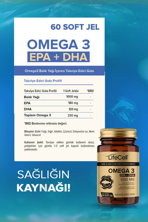 Omega 3 EPA DHA 1000mg - 60 Adet Soft Jel Balık Yağı Desteği - 10