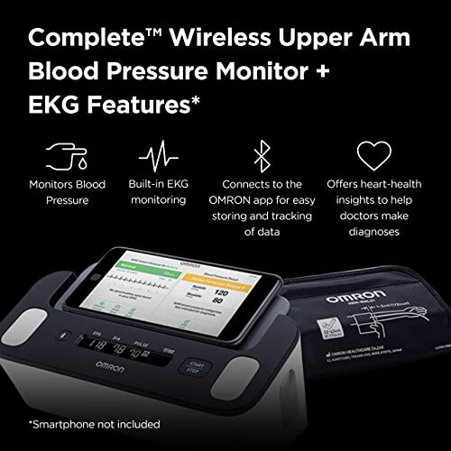 OMRON Complete 2'si 1 Arada Üst Kol Tansiyon Aleti ve 1 Kanallı EKG Monitörü, Klinik Olarak Doğrulanmış, Tıbbi Sınıf, Tansiyon Aleti, iOS ve Android için Ücretsiz Omron Connect Uygulamasıyla (BP7900) - 8