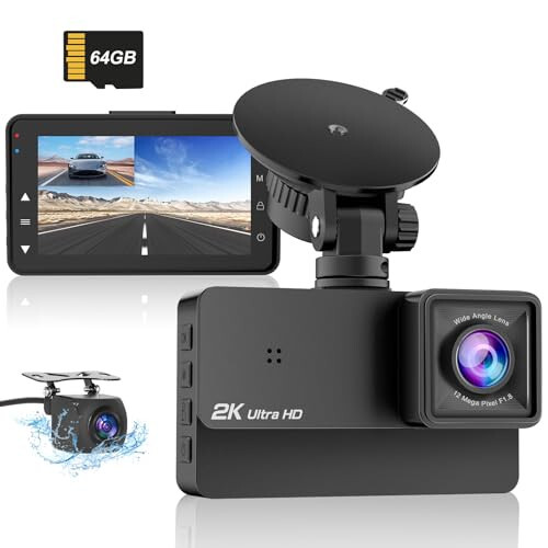 Ön ve Arka 2K+1080P Araç Kamerası, 3 İnç Ekranlı Araç Kamerası, 64GB Kartlı Dash Kameralar, Gelişmiş Gece Görüşü, 170° Geniş Açı, G-Sensör, 24 Saat Park Modu - 7