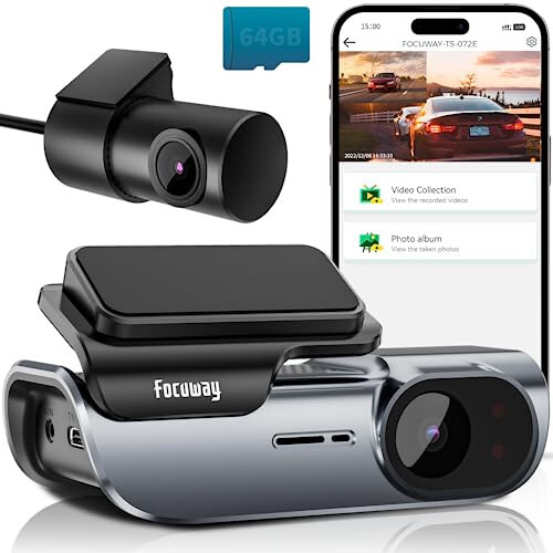 Ön ve Arka 4K Dahili 5GHz WiFi Dash Cam, Arabalar için Çift Ön 4K Arka 1080P Gizli Dash Cam, Ücretsiz 64GB SD Kart, Süper Gece Görüşü, Süper Kapasitör, Park Modu, G-Sensör, USB C Bağlantı Noktası - 1