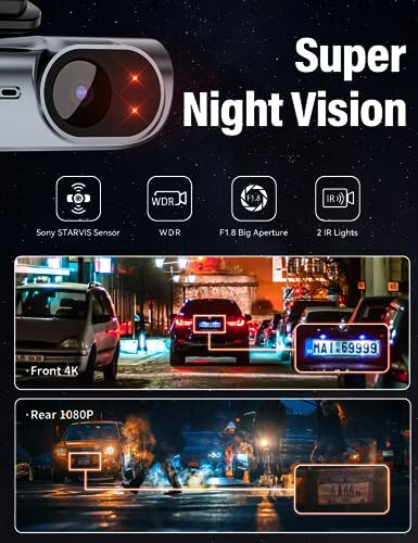 Ön ve Arka 4K Dahili 5GHz WiFi Dash Cam, Arabalar için Çift Ön 4K Arka 1080P Gizli Dash Cam, Ücretsiz 64GB SD Kart, Süper Gece Görüşü, Süper Kapasitör, Park Modu, G-Sensör, USB C Bağlantı Noktası - 7