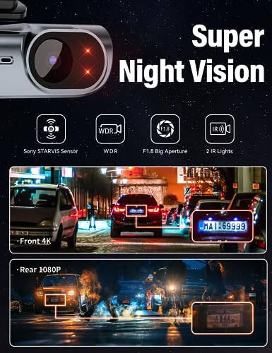 Ön ve Arka 4K Dahili 5GHz WiFi Dash Cam, Arabalar için Çift Ön 4K Arka 1080P Gizli Dash Cam, Ücretsiz 64GB SD Kart, Süper Gece Görüşü, Süper Kapasitör, Park Modu, G-Sensör, USB C Bağlantı Noktası - 7