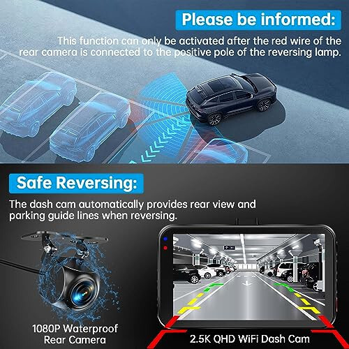 Ön ve Arka Kamera, Araçlar İçin WiFi/Uygulama Kontrolü Çift Dash Cam, 64GB Kartlı, 2.5K Ön Kamera + 1080P Arka Kamera, Süper Gece Görüşü, Döngü Kaydı, G-Sensör, En Fazla 256GB Desteği - 2