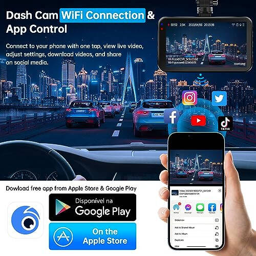 Ön ve Arka Kamera, Araçlar İçin WiFi/Uygulama Kontrolü Çift Dash Cam, 64GB Kartlı, 2.5K Ön Kamera + 1080P Arka Kamera, Süper Gece Görüşü, Döngü Kaydı, G-Sensör, En Fazla 256GB Desteği - 3