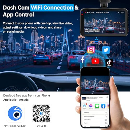 Ön ve Arka Kamera, Araçlar İçin WiFi/Uygulama Kontrolü Çift Dash Cam, 64GB Kartlı, 2.5K Ön Kamera + 1080P Arka Kamera, Süper Gece Görüşü, Döngü Kaydı, G-Sensör, En Fazla 256GB Desteği - 6