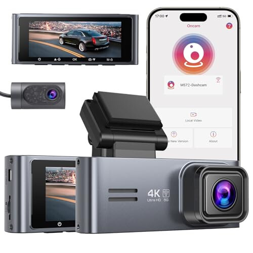 Ön ve Arka Kamera - Sarmert 2024 Geliştirilmiş 4K/1080P Araç Kamerası, 3.18'' Ekran Çift Kamera, 5G WiFi 2160P Gece Görüşü 24 Saat Park Modu 170° Geniş G-Sensör Döngü Kaydı USB-C Bağlantı Noktası - 1