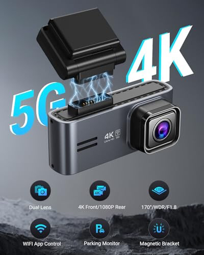 Ön ve Arka Kamera - Sarmert 2024 Geliştirilmiş 4K/1080P Araç Kamerası, 3.18'' Ekran Çift Kamera, 5G WiFi 2160P Gece Görüşü 24 Saat Park Modu 170° Geniş G-Sensör Döngü Kaydı USB-C Bağlantı Noktası - 5