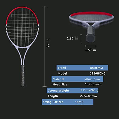 Önceden Gerilmiş Hafif 27 İnç Tenis Raketi, Yetişkin Erkekler Kadınlar Öğrenciler İçin Eğlence Amaçlı Raketler, Toplar, Taşıma Çantası ve Aşırı Kavrama ile Tenis Başlangıç Seti - 3