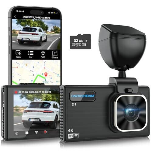 ONDASHCAM Dash Cam, Kechasi ko'rish imkoniyatiga ega avtomobillar uchun 4K Dash kamera, O'rnatilgan WiFi/GPS'li Dash kamera, 170° keng burchakli 3.5” IPS avtomobil Dash kamera, WDR, G-Sensor, Avtoturargoh rejimi, Maksimal 512GB qo'llab-quvvatlash - 1