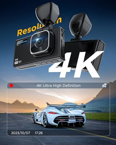 ONDASHCAM Dash Cam, Kechasi ko'rish imkoniyatiga ega avtomobillar uchun 4K Dash kamera, O'rnatilgan WiFi/GPS'li Dash kamera, 170° keng burchakli 3.5” IPS avtomobil Dash kamera, WDR, G-Sensor, Avtoturargoh rejimi, Maksimal 512GB qo'llab-quvvatlash - 3