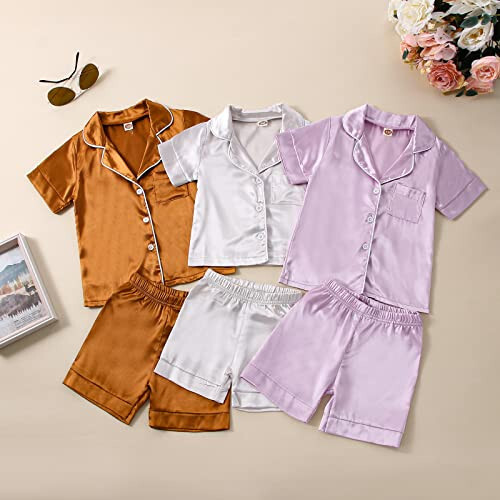 One opening Boy Girl Baby Pajamas Satin Toddler Pajamas Button Down Sleep Suit Kids Pajamas Set Boys Pajamas Girls Pjs - 44