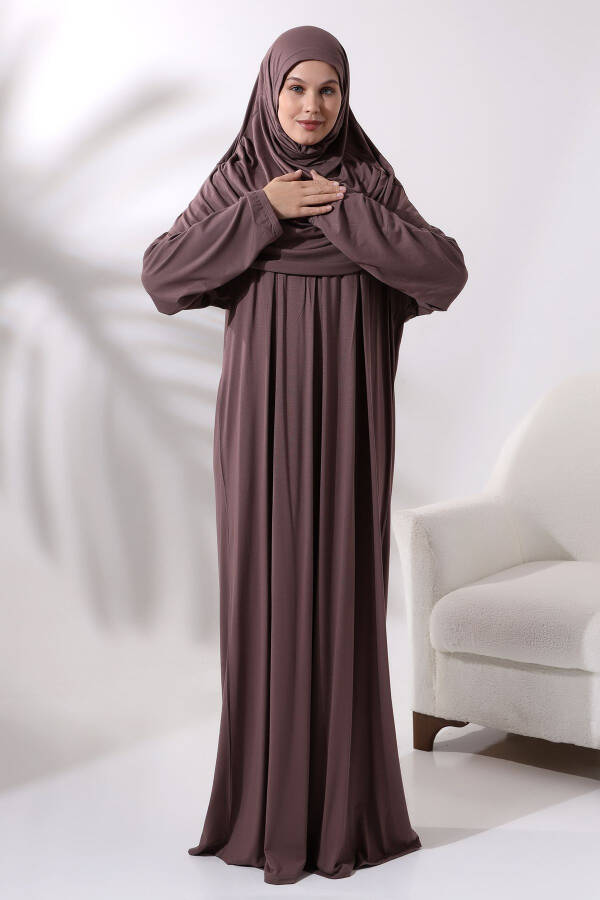 One Piece Practical Prayer Dress with Hijab 8015 Coffee Milk - 3