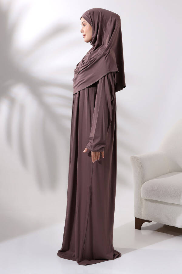 One Piece Practical Prayer Dress with Hijab 8015 Coffee Milk - 4