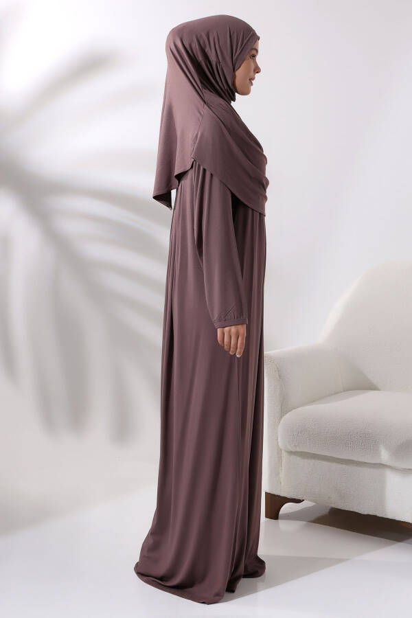 One Piece Practical Prayer Dress with Hijab 8015 Coffee Milk - 5