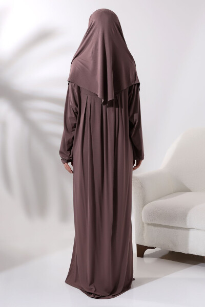 One Piece Practical Prayer Dress with Hijab 8015 Coffee Milk - 6