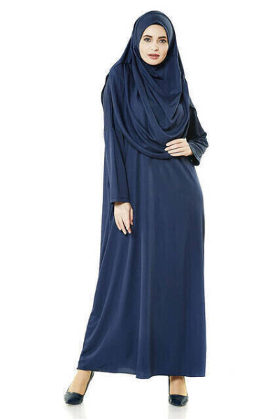 One Piece Prayer Dress - Navy - 5015 & Prayer Rug & Tasbih - Triple Set - 3