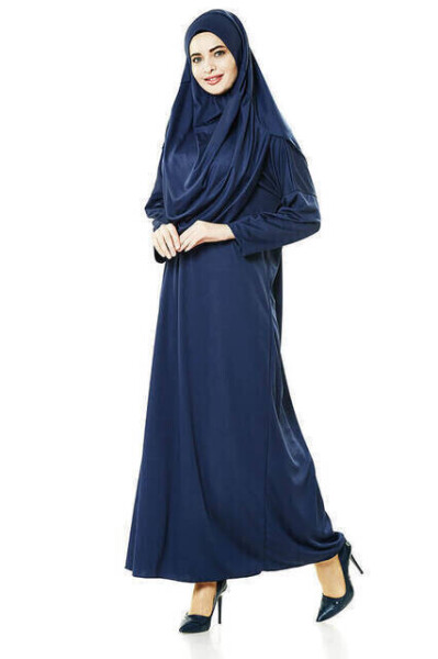 One Piece Prayer Dress - Navy - 5015 & Prayer Rug & Tasbih - Triple Set - 4