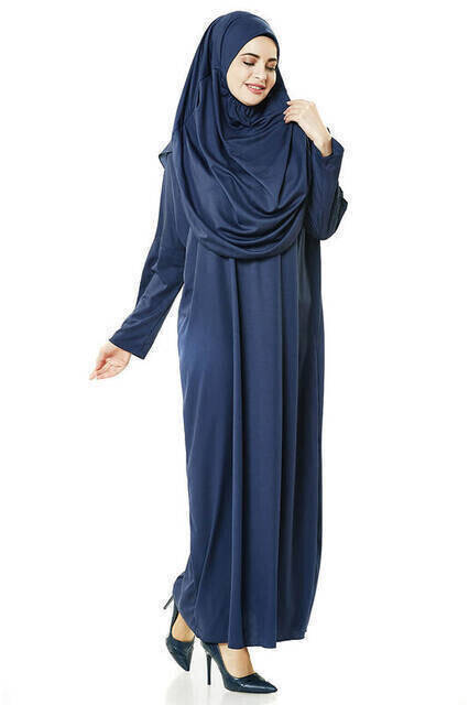 One Piece Prayer Dress - Navy - 5015 & Prayer Rug & Tasbih - Triple Set - 6