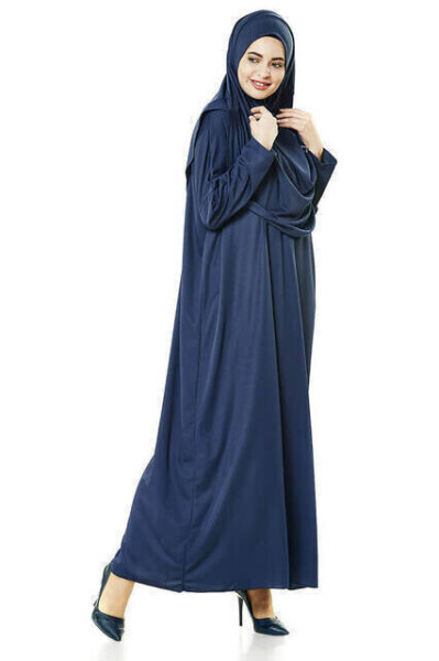 One Piece Prayer Dress - Navy - 5015 & Prayer Rug & Tasbih - Triple Set - 7