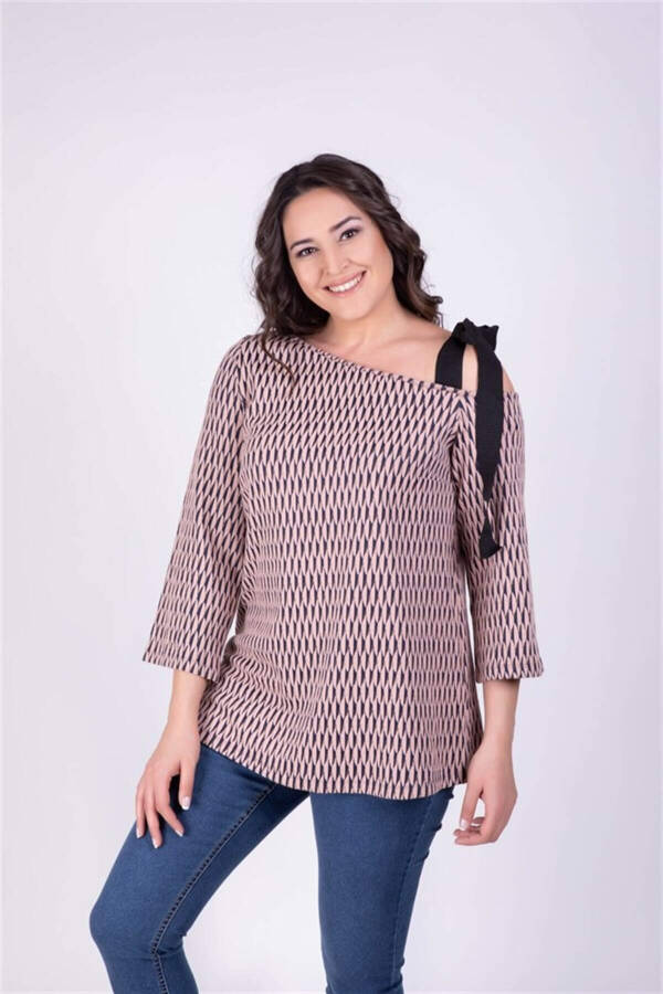 One Shoulder Striped Patterned Blouse - 1