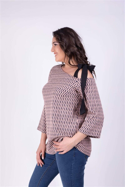 One Shoulder Striped Patterned Blouse - 2