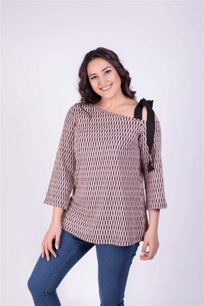 One Shoulder Striped Patterned Blouse - 4