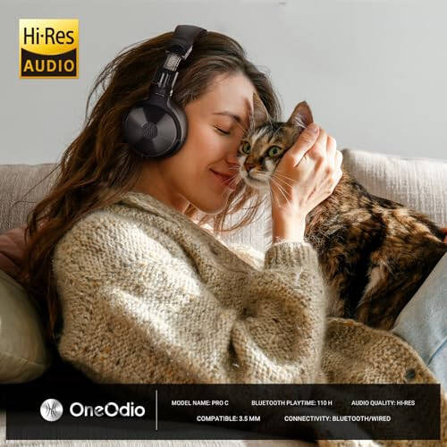 OneOdio Bluetooth Kulak Üstü Kulaklıklar, 110 Saat Kablosuz/Kablolu Stereo Ses Katlanabilir Kulaklıklar Derin Bas 50mm Neodymium Sürücülerle PC/Telefon/Tablet İçin - Studio Wireless Pro C, Siyah - 10