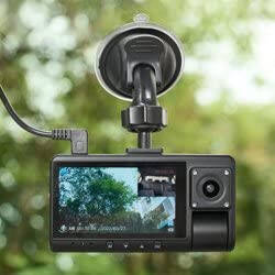 ONN Çift Dash Cam Ultra Geniş Açı Lensli, 3'' LCD Ekranlı, Ön 1080P Geniş Açı Kamera 16GB SD Kartlı, 128GB'a kadar Destekler, Dahili G-Sensör (Yenilenmiş), Siyah - 1