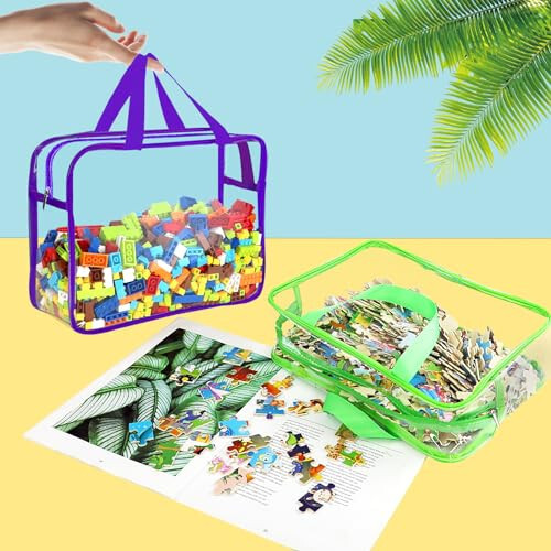 OPELETNNT 6 Packs Large Toy Storage Bags with Labels, Reusable Clear PVC Board Game Storage, Travel Waterproof Organizer Bags with Zipper for Building Blocks, Puzzle, Kids Books（6 Colors） - 4