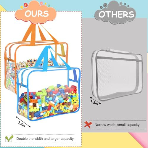 OPELETNNT 6 Packs Large Toy Storage Bags with Labels, Reusable Clear PVC Board Game Storage, Travel Waterproof Organizer Bags with Zipper for Building Blocks, Puzzle, Kids Books（6 Colors） - 5