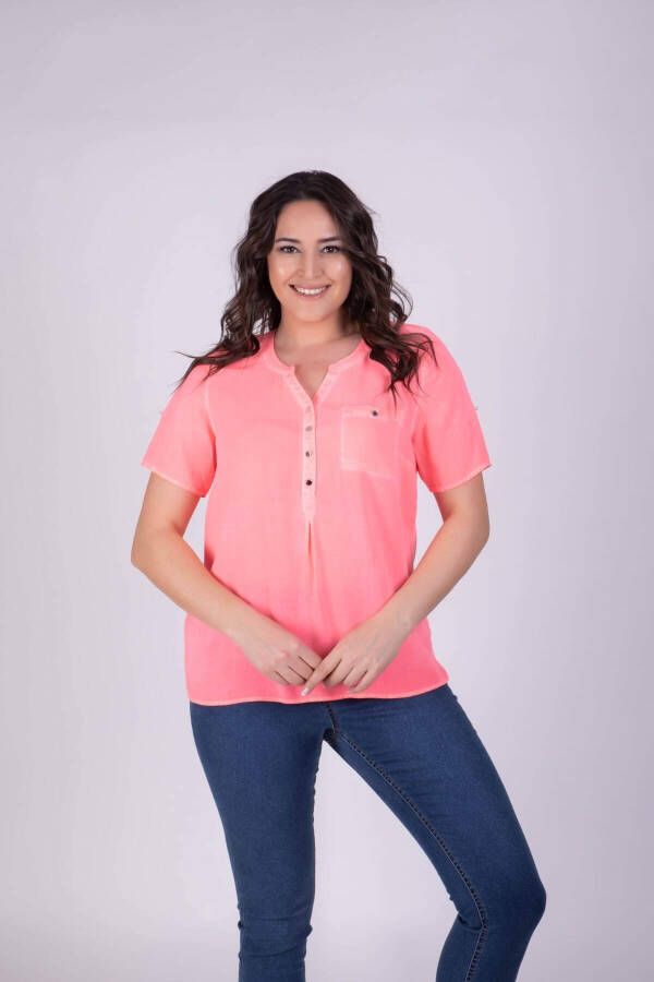 Open Neck Half Sleeve Blouse - 1