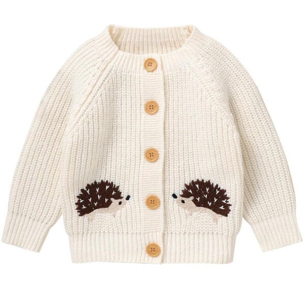 Opewod Baby Boy Girl Knit Cardigan Sweater Soft Warm Crochet Round Neck Long Sleeve Coat Toddler Outwear Fall Winter Clothes - 1