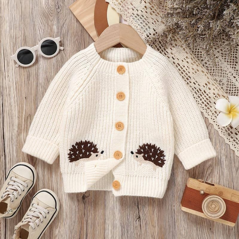 Opewod Baby Boy Girl Knit Cardigan Sweater Soft Warm Crochet Round Neck Long Sleeve Coat Toddler Outwear Fall Winter Clothes - 2