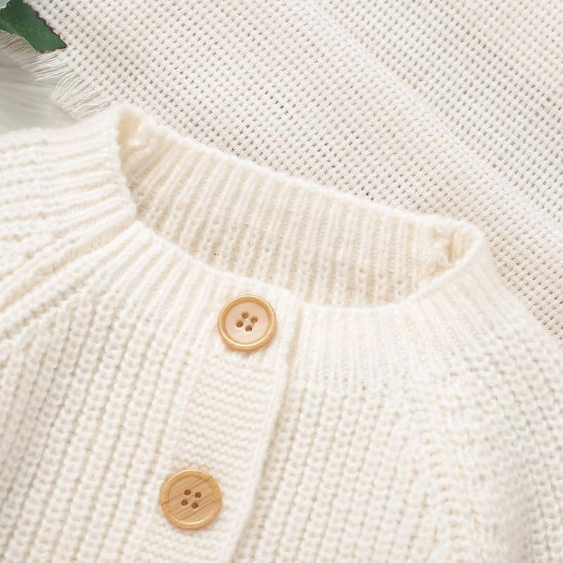 Opewod Baby Boy Girl Knit Cardigan Sweater Soft Warm Crochet Round Neck Long Sleeve Coat Toddler Outwear Fall Winter Clothes - 4