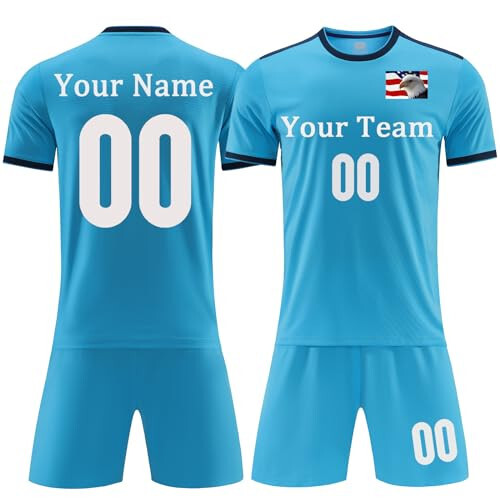 OPUTWDF Personalized Soccer Jersey for Boys Custom Soccer Shirts and Shorts Set With Name for Kids Jersey Soccer Uniform - 7