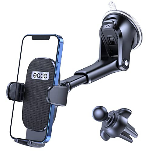 OQTIQ Car Phone Holder Windscreen Mount, Dashboard Phone Holder, Strong Suction Cup Phone Mount with Air Vent Clip, 360° Mobile Phone Holder for Car Window Windshield Compatible for iPhone Samsung - 7