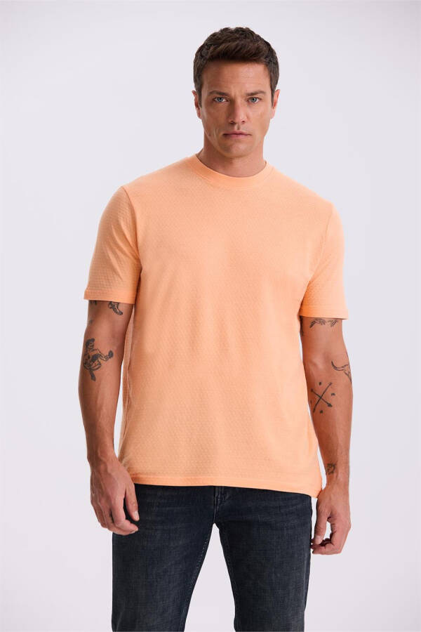 Orange 100% Cotton Printed Crew Neck T-Shirt - 1