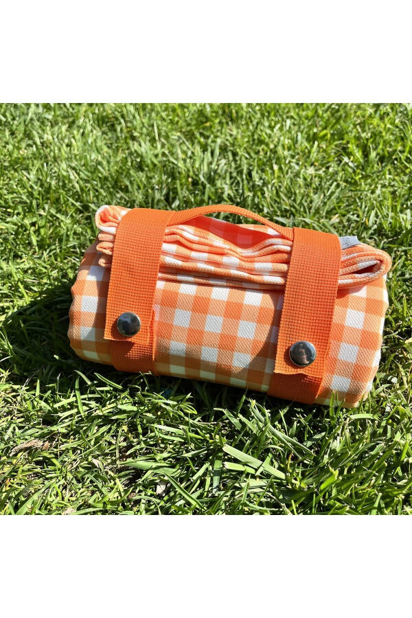 Orange Checkered Picnic Blanket and Tablecloth - 1