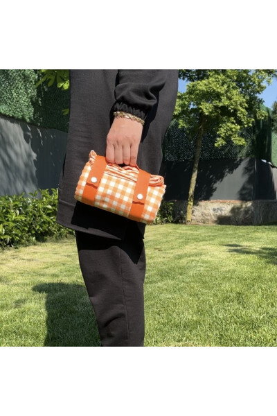 Orange Checkered Picnic Blanket and Tablecloth - 2