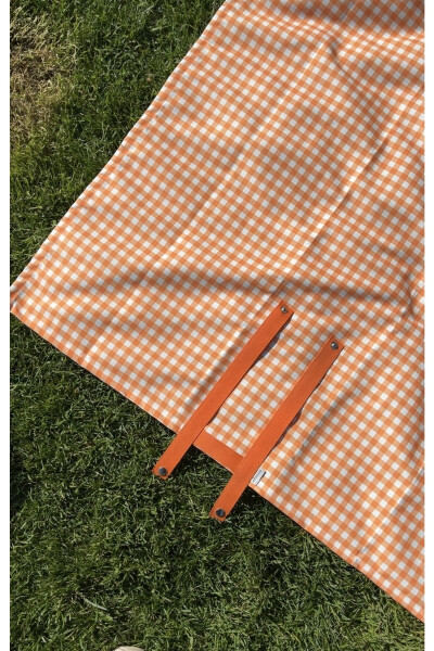 Orange Checkered Picnic Blanket and Tablecloth - 4