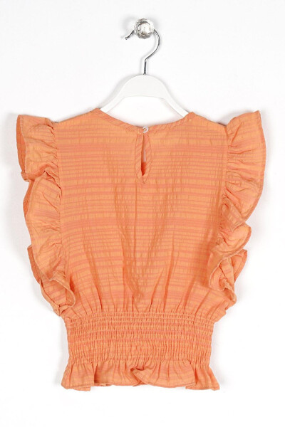 Orange Color Batwing Sleeve Girl's Blouse with a Round Neckline - 1